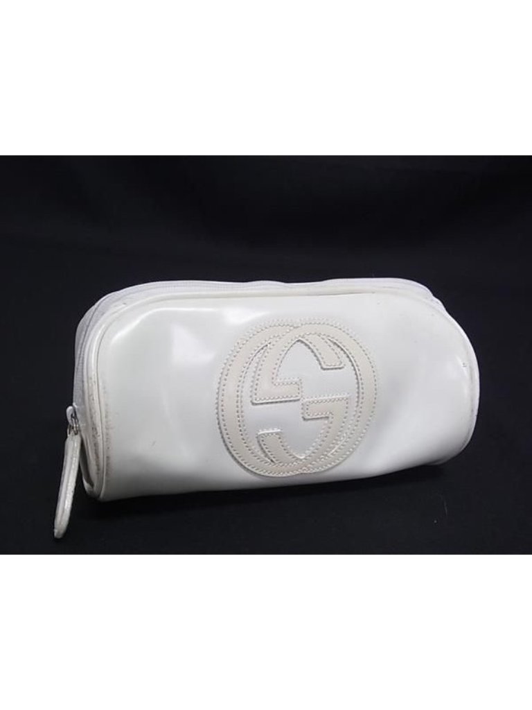Gucci Interlocking Patent Leather Pouch Makeup Ivory